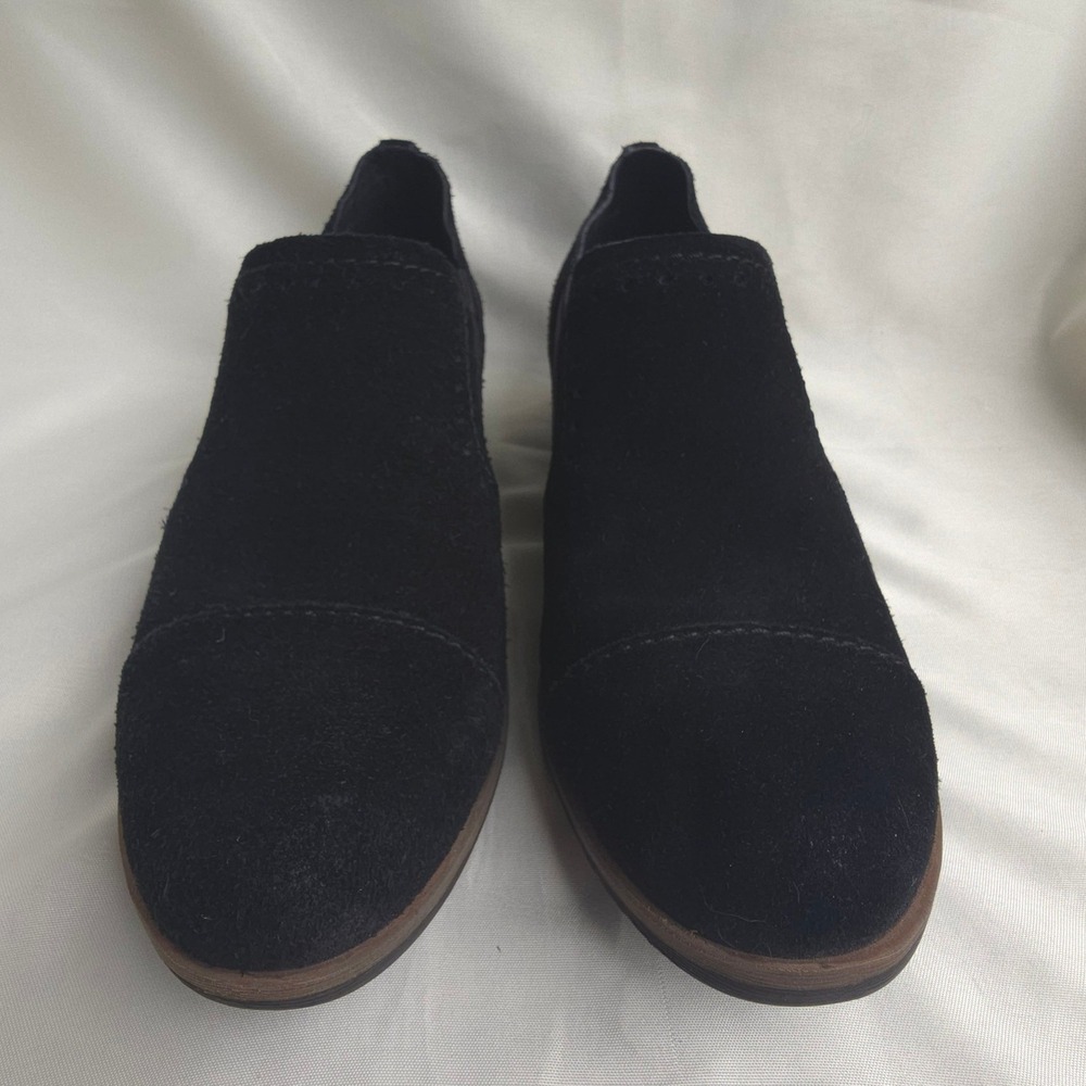 Korks Womens Black Suede Leather Cap Toe Brogue Slip On Ankle Booties Size 7M‎